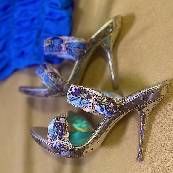 HEELS BY FRANCESCO SACCO SWAROVSKI GOLD/ MULTI COLOR MULE ‘s sz 7 - worn once✨ - Picture 6 of 14
